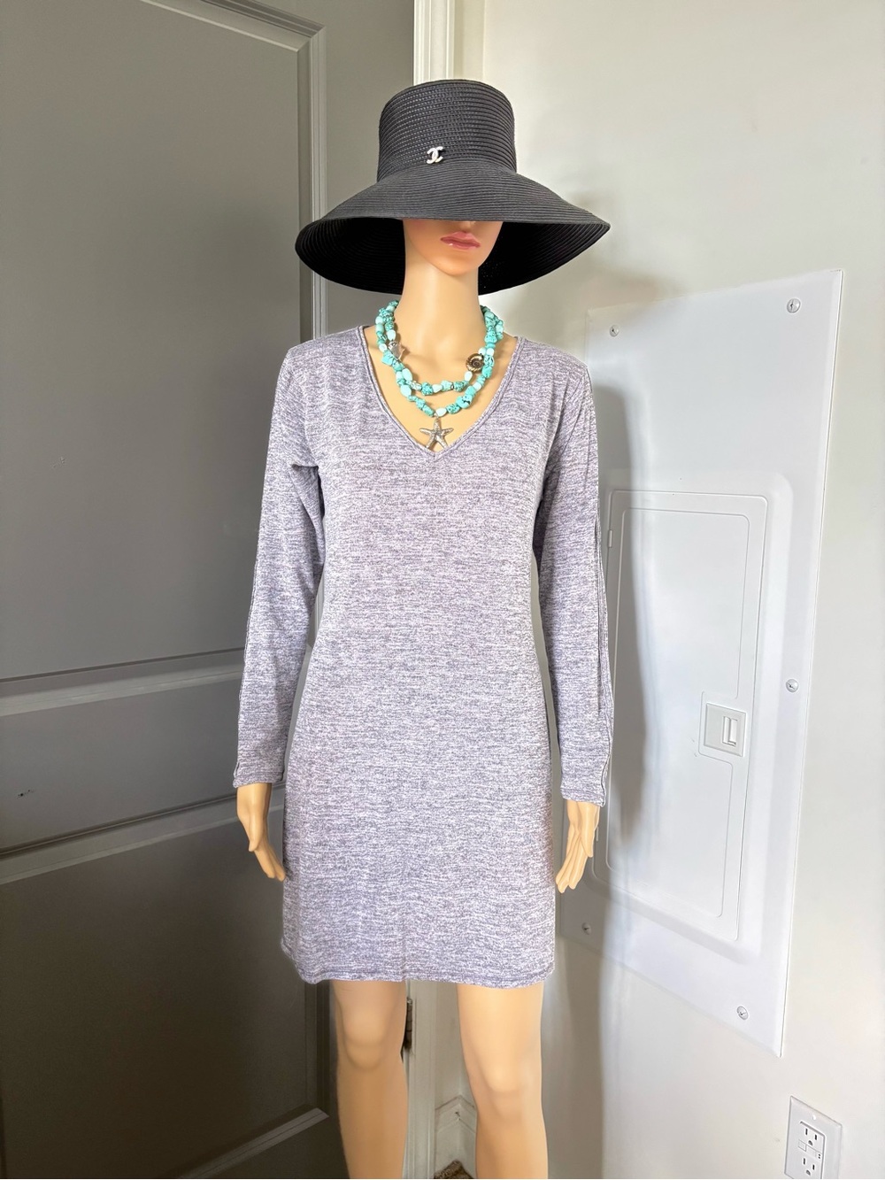 RACHEL Rachel Roy Heather Gray V-Neck Long Sleeve Dress asymmetrical size S-M